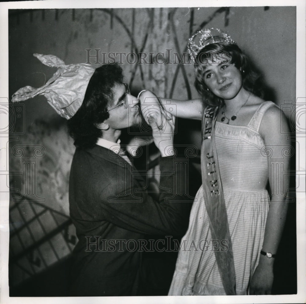 1955 Press Photo Herve De Herzog with Frederique Veltin Named Miss Bac - Historic Images