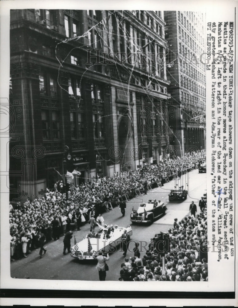 1958 Press Photo NYC parade on Broadway Ave Cmdr Wm Anderson, R Patterson-Historic Images