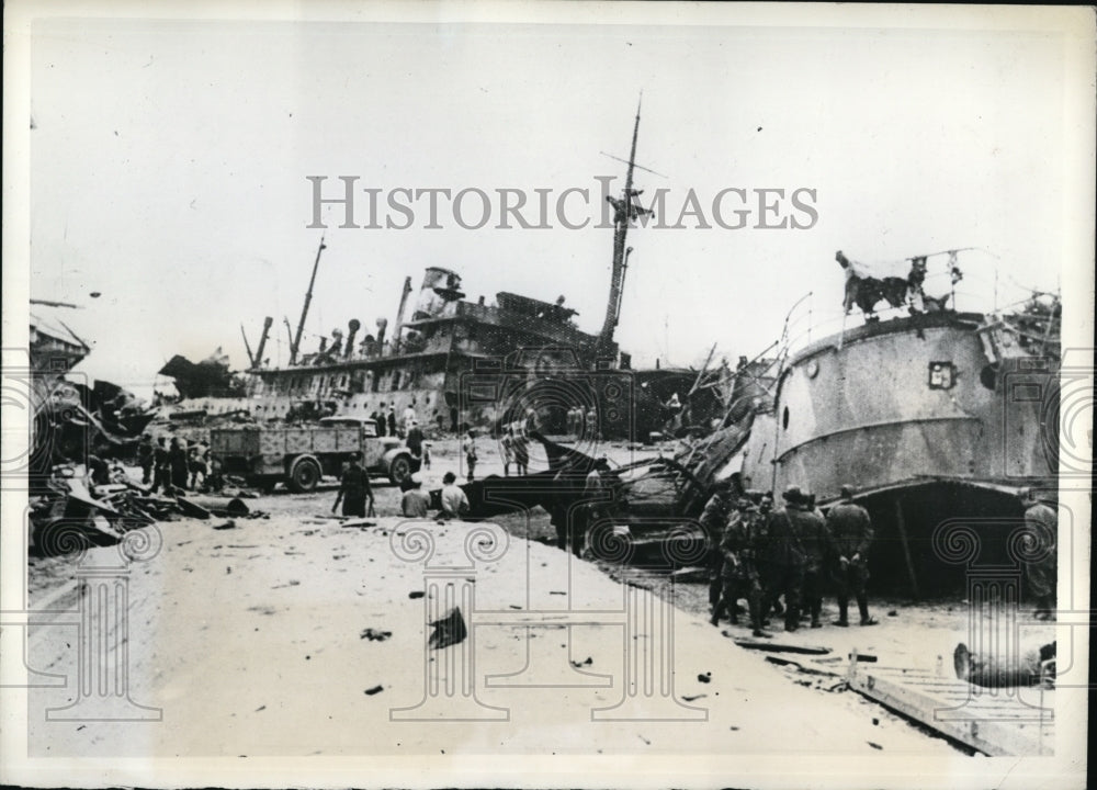 1942 Damage by R.A.F. bombs to shops and docks in Tripoli harbor-Historic Images