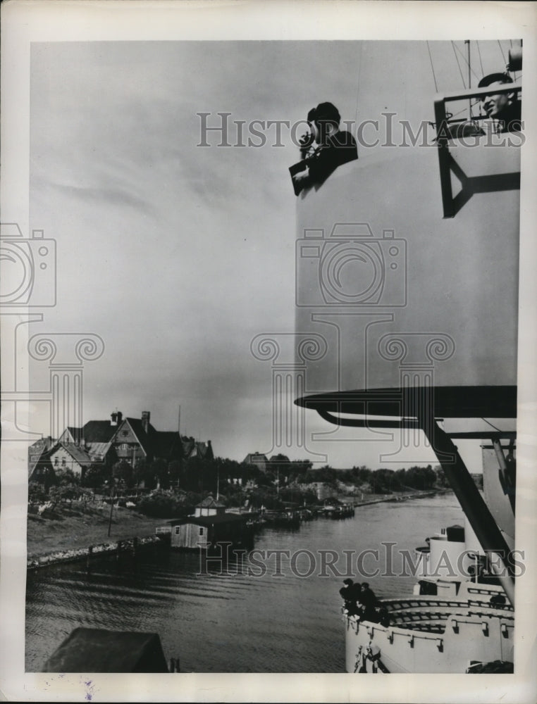 1948 Press Photo Germany USS Cruiser Fresno in Kiel Canal-Historic Images