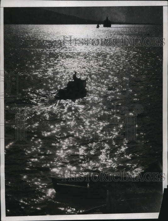 1934 Press Photo Port Au Prince Haiti boats on water at sunset - Historic Images