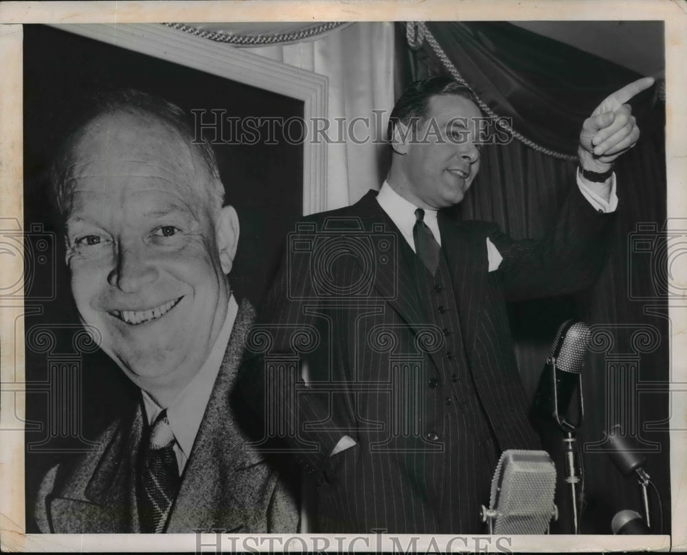 1952 Press Photo Senator Henry Cabot Lodge &amp; Portrait of President Eisenhower-Historic Images