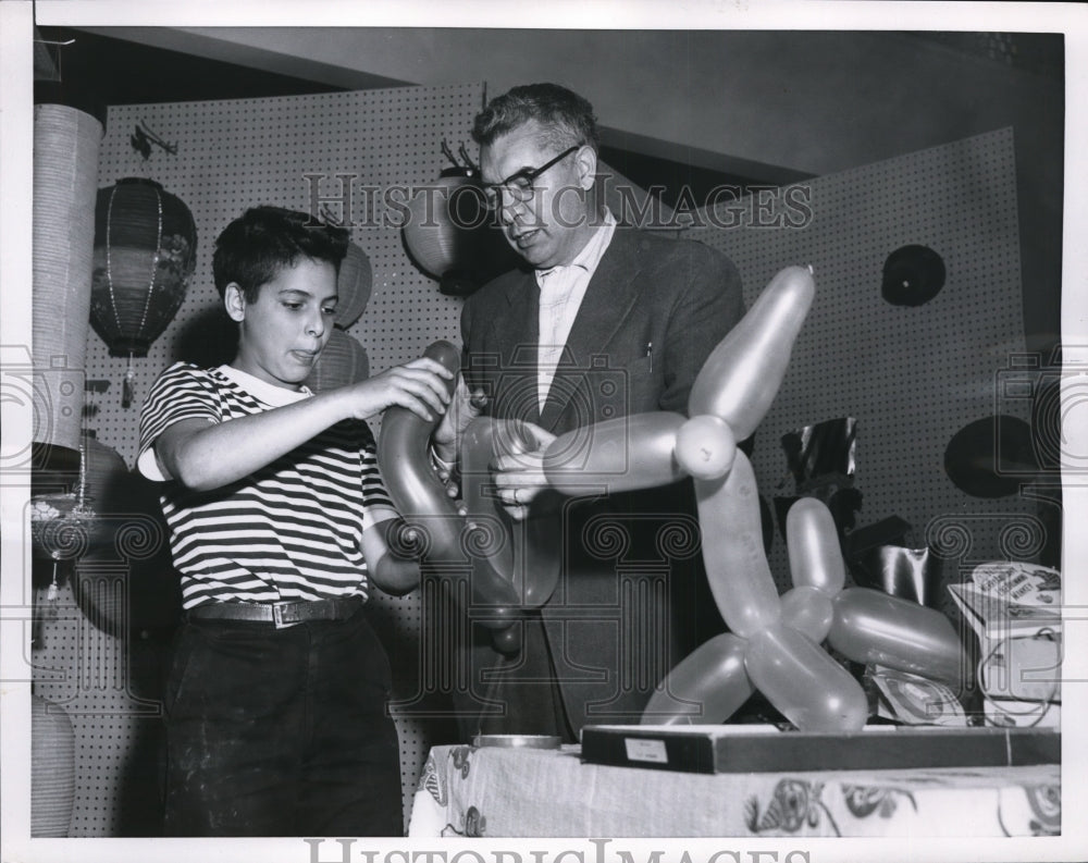 1956 Press Photo Paul Hochman &amp; Son Joseph at Their Party Service Company - Historic Images