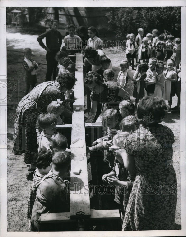 1956 Berlin Youngsters Wash Hands Before Playing on New Playground - Historic Images