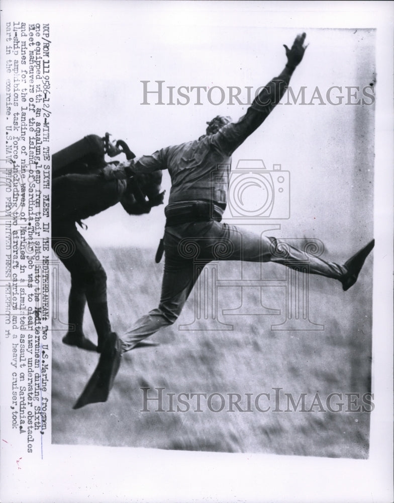 1956 US Marine Frogmen Jump Into To Mediterranean Sea  - Historic Images