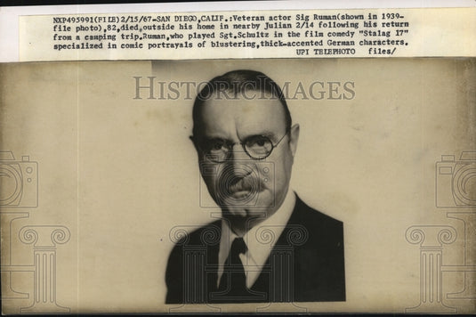 1939 Press Photo Actor Sig Ruman - ney08441 - Historic Images