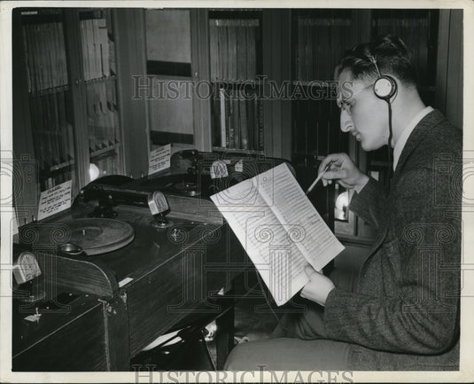 1942 Jankus Listens to Recording Schools Music Library  - Historic Images