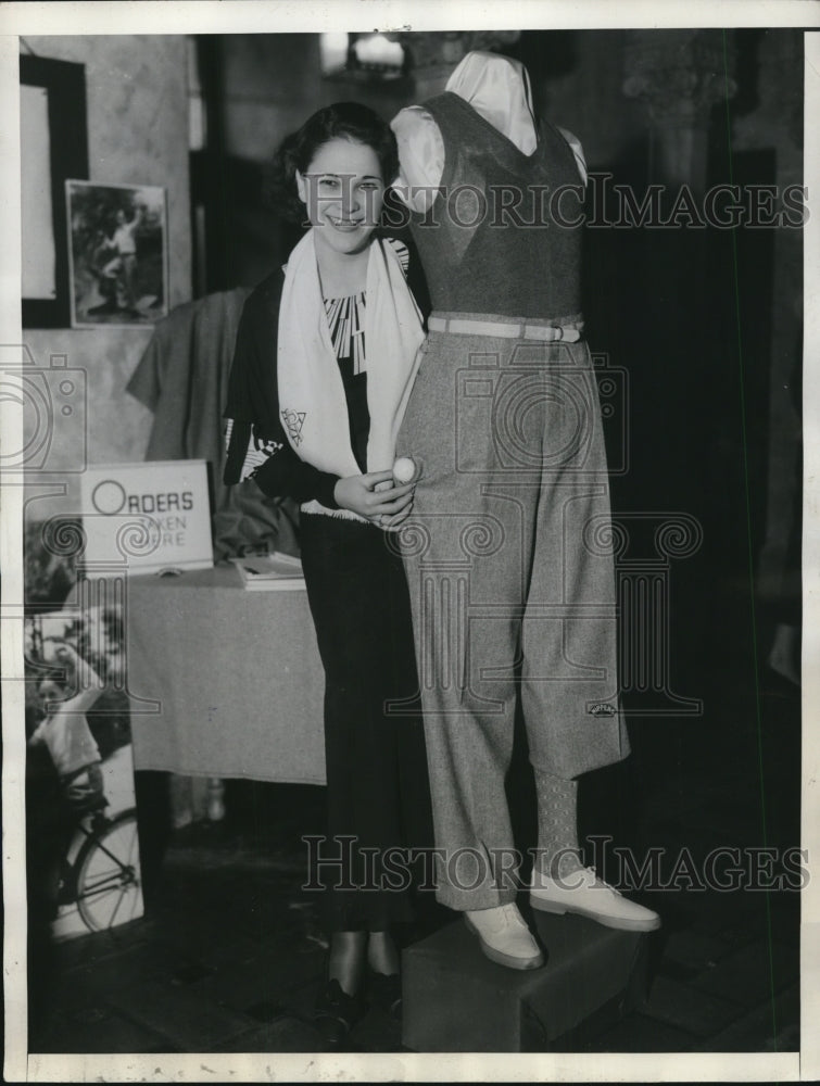 1935 Press Photo Ruth Ostendorf with Trousers with Golf Ball Pockets - ney09515 - Historic Images