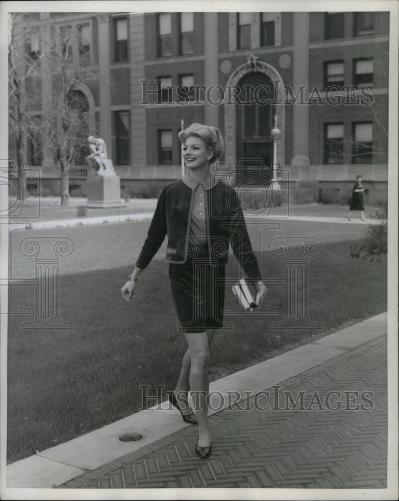 1960 Model Wearing Reid &amp; Reid Cone Corduroy Ensemble  - Historic Images