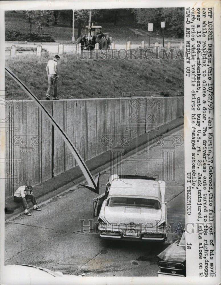 1959 Press Photo Scene of Teenager Jack Martin Falling from Moving Car, Ohio-Historic Images