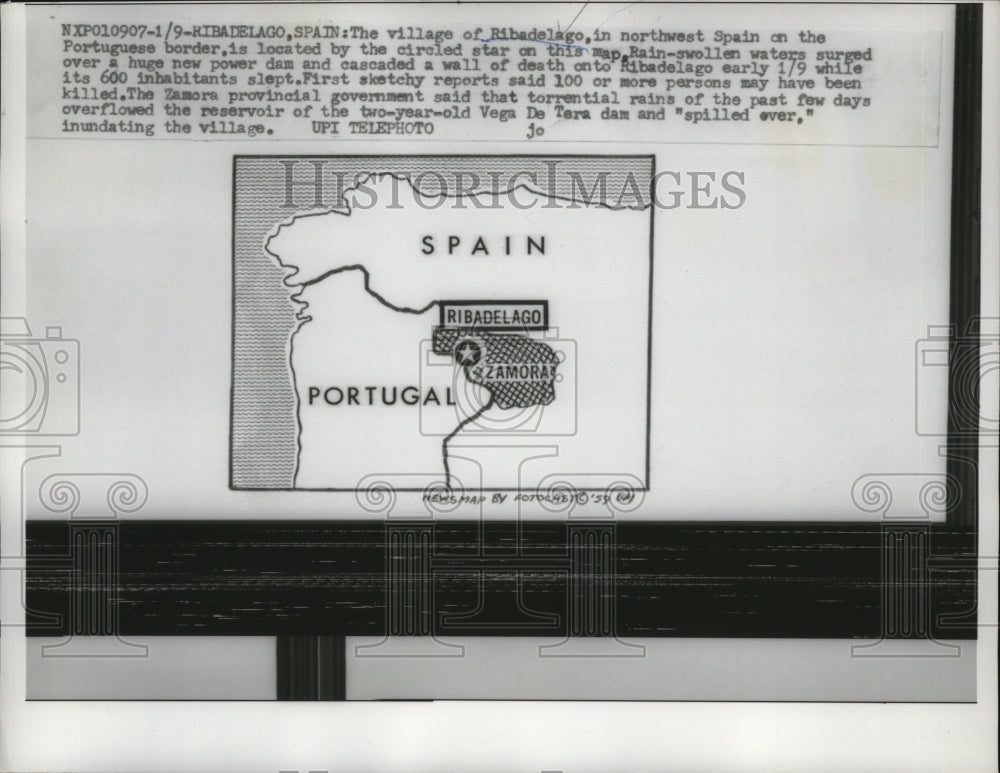 1959 Press Photo Village of Ribadelago, Spain Circled Star on Map - ney15721-Historic Images