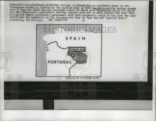 1959 Press Photo Village of Ribadelago, Spain Circled Star on Map - ney15721-Historic Images