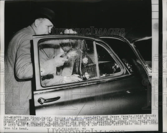 1956 Press Photo Police Inspect Car of Shooting Victim Anthony Sanfilippo-Historic Images