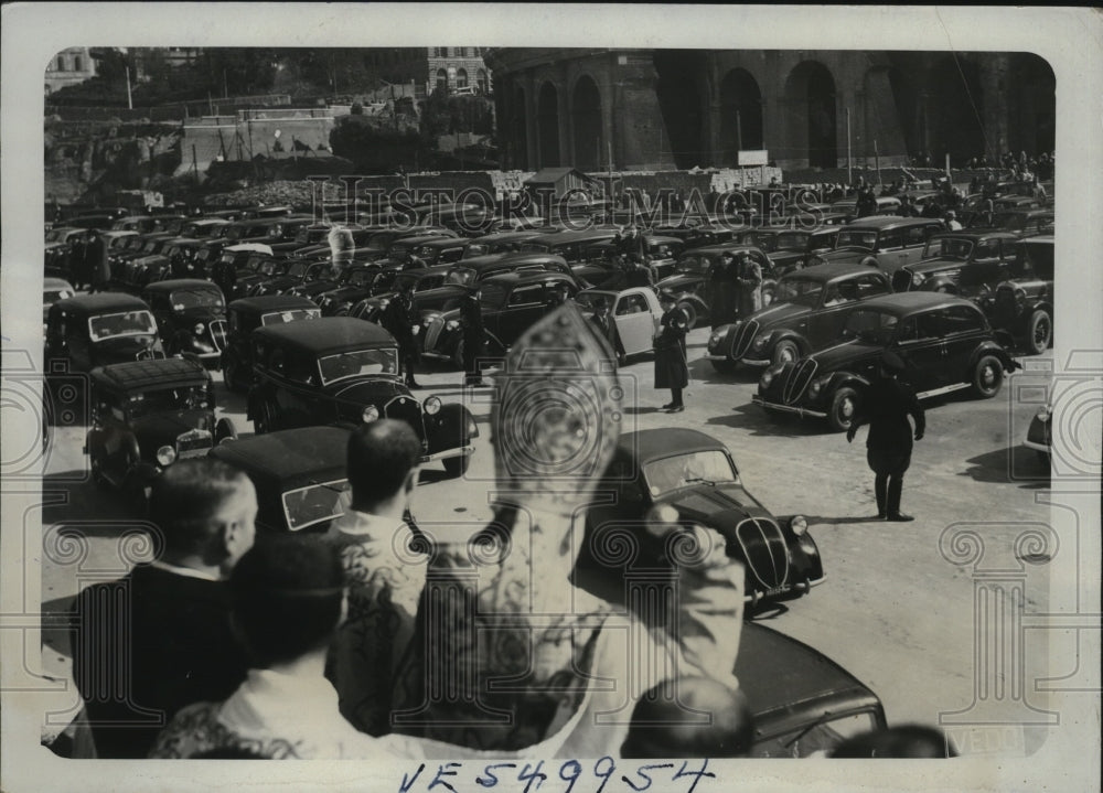 1940 Priest Blessing Cars at Roman Coliseum on St. Francesca Day - Historic Images