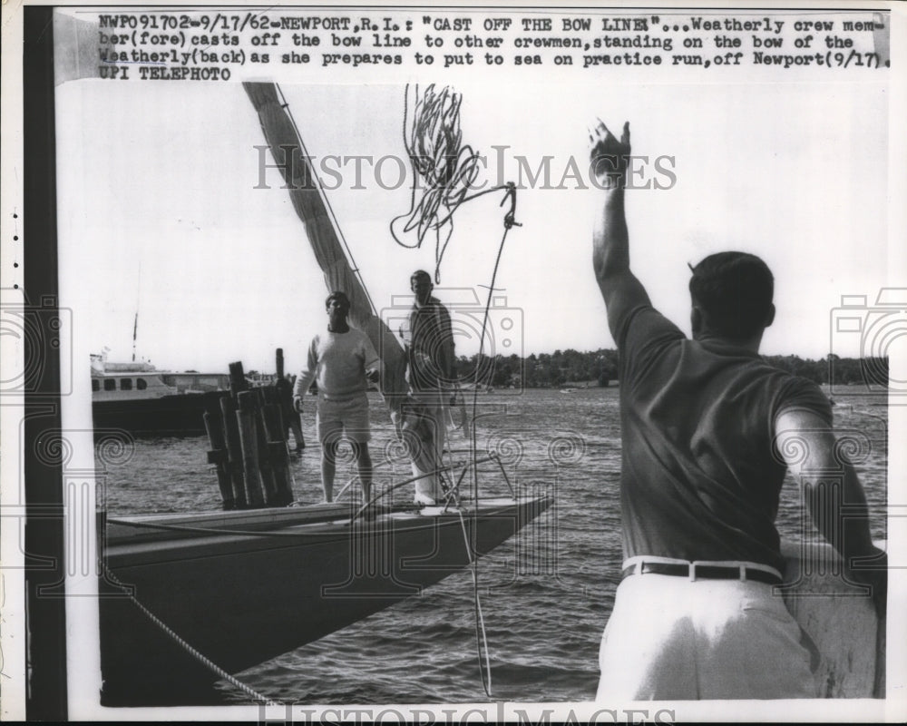 1962 Crew Member Tosses Bow Line to Boat &quot;Weatherly,&quot; Newport - Historic Images