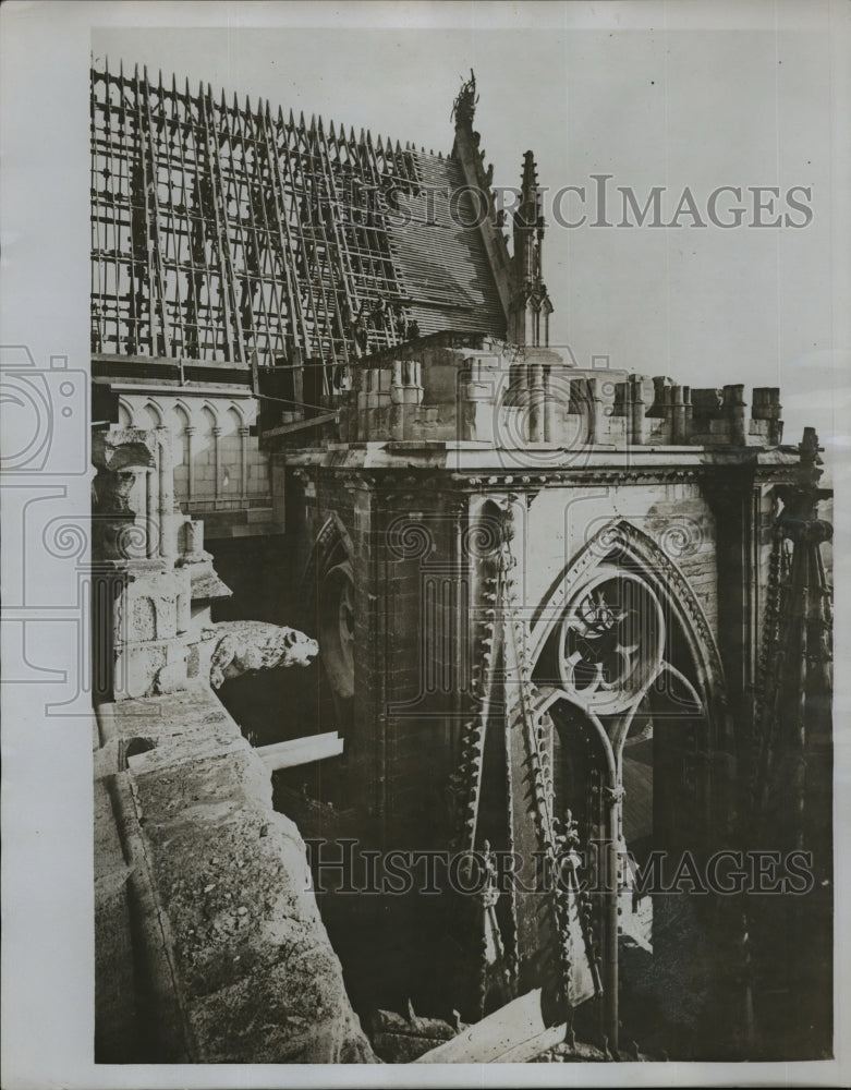 1929 Press Photo Rheims Cathedral Restoration Progress after War Destruction - Historic Images