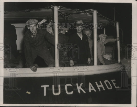 1936 Press Photo crew of Pluto aboard USCG Tuckahoe after collision w/New York-Historic Images