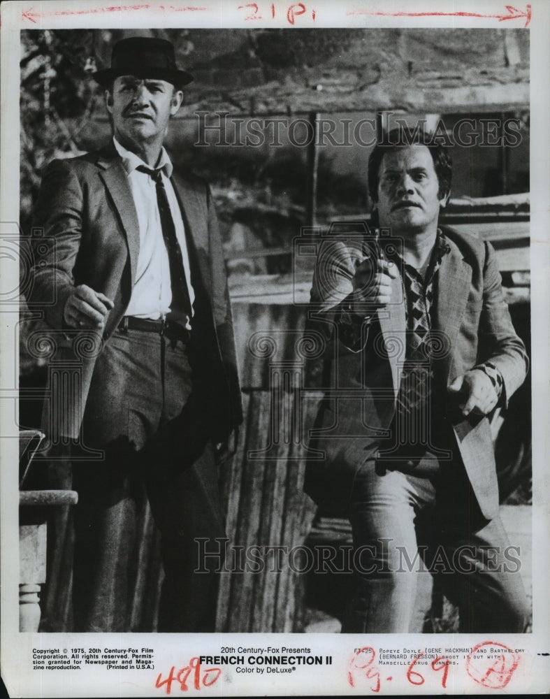 1975 Actors Gene Hackman &amp; Bernard Fresson in French Connection II - Historic Images