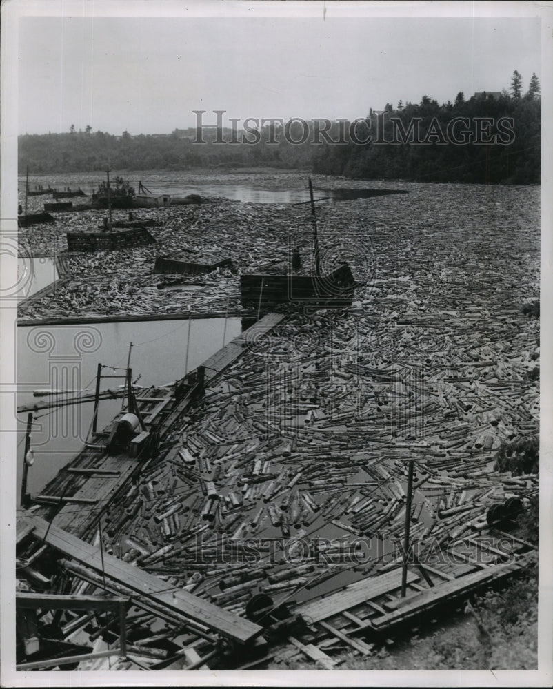 1951 Timer Floating in Water at Mill  - Historic Images