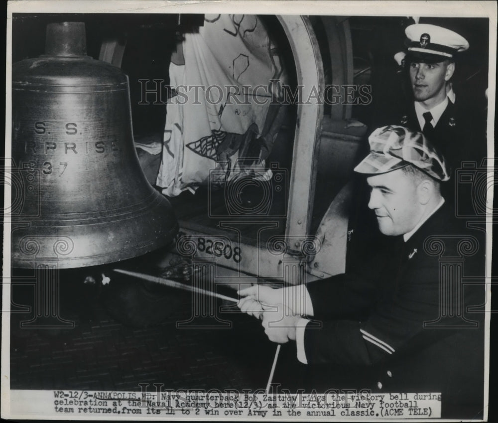 1950 Navy Quarterback Bob Zastro Rings Victory Bell Annapolis MD - Historic Images