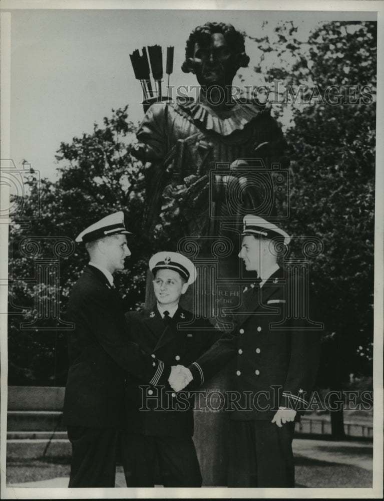 1946 Ranking Students Stand Before Statue of Tecumseh at Academy - Historic Images