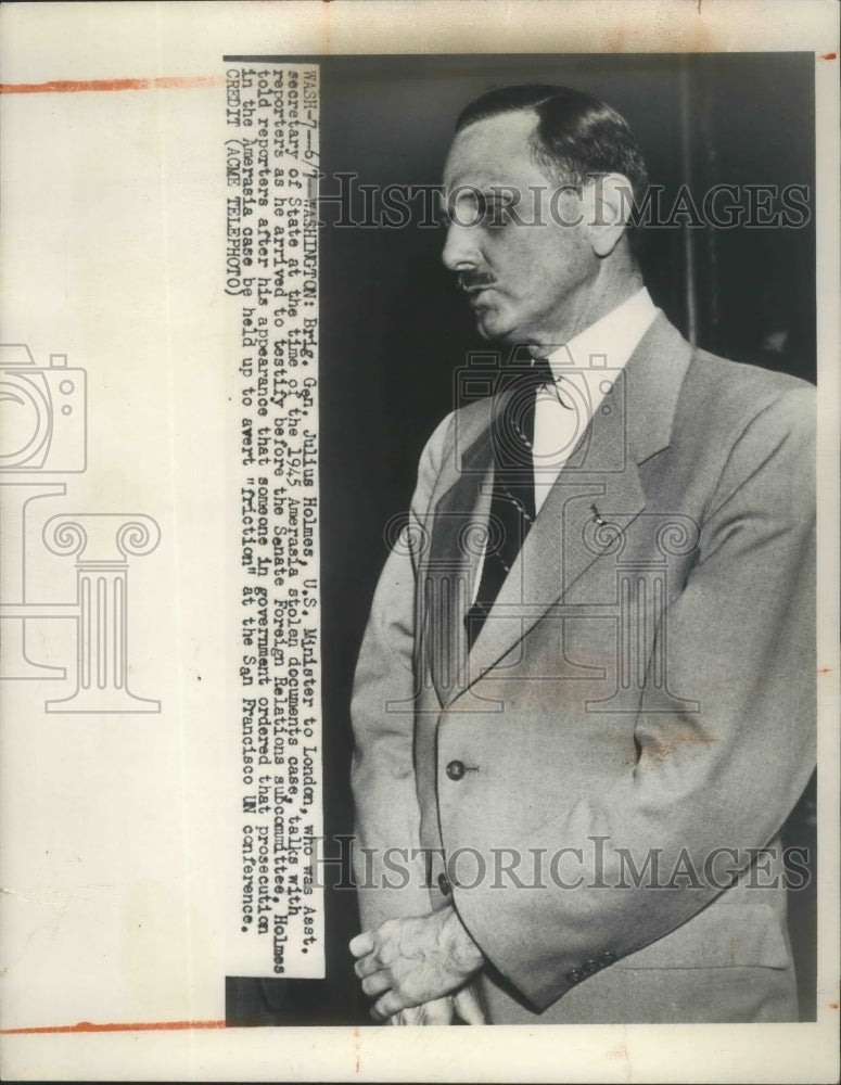 1950 Gen Julius Holmes Talks with Reporters as He Arrived to Testify - Historic Images