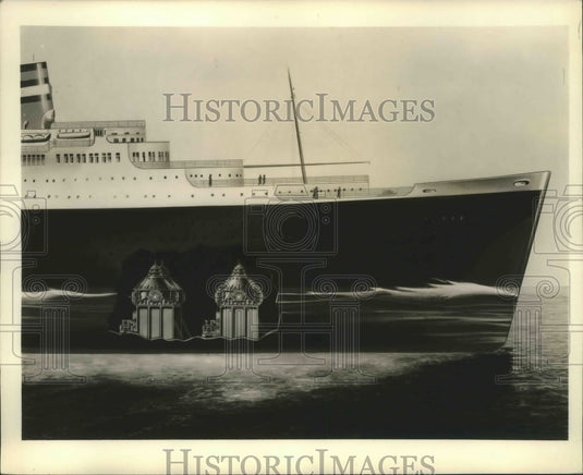 1932 Press Photo Section of The Conte Di Savoia Shows Size of Stabilizer Equipme-Historic Images