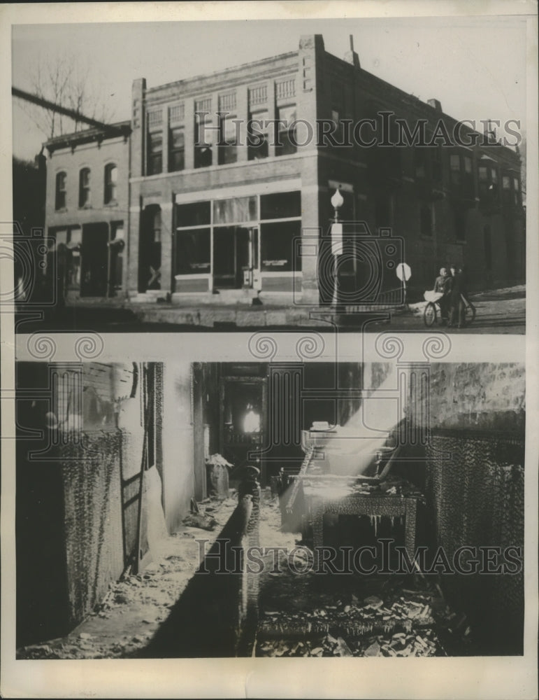 1939 Press Photo Interior of main hallway of apartment building, after the fire - Historic Images