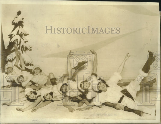 1923 Press Photo Switzerland Winter Scene Shows Chorus Girls in Toboggan Spill- Historic Images