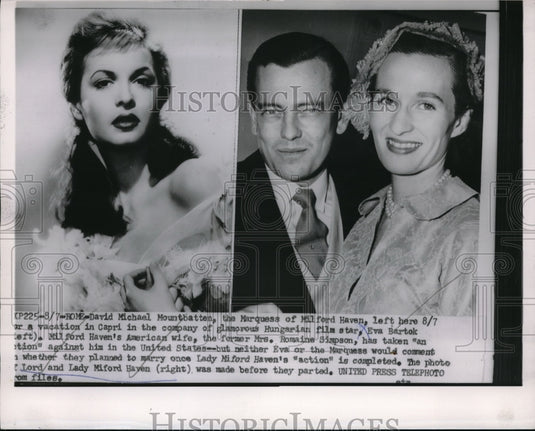 1953 Press Photo Marquess of Milford Haven Leaves Wife for Actress Eva Bartok - Historic Images