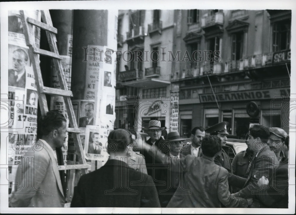 1950 opposing political posters draws fight in Athens, police quell - Historic Images