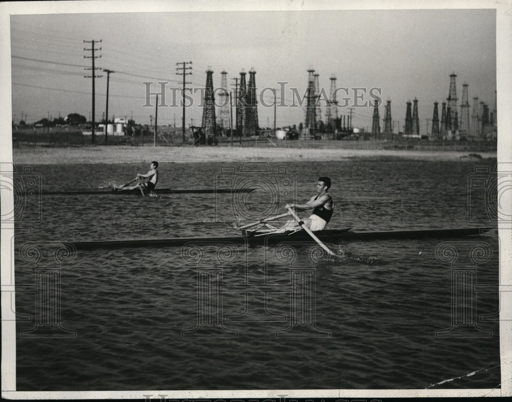 1932 Press Photo Maj. Goodsell and R. Cummings training for Olympic rowing event - Historic Images