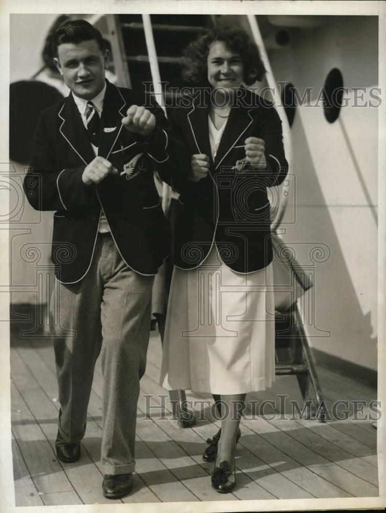 1932 Press Photo New Zealand boxer Bert Lowe &amp; track star Thelma Kench - Historic Images