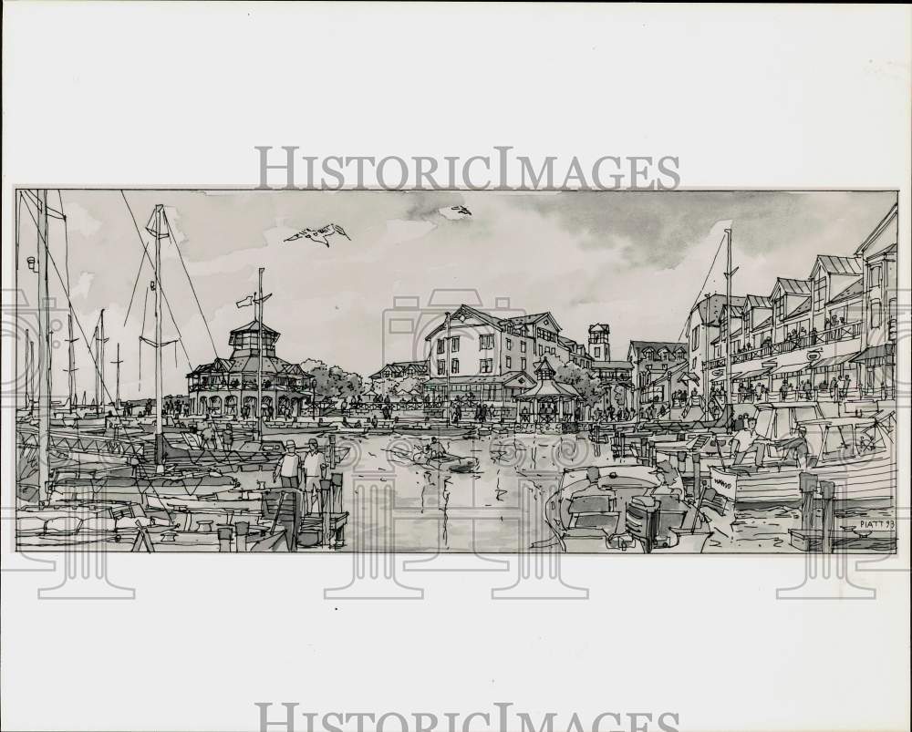 1993 Press Photo Sketch of American Shakespeare Theatre Waterfront Renovation - Historic Images