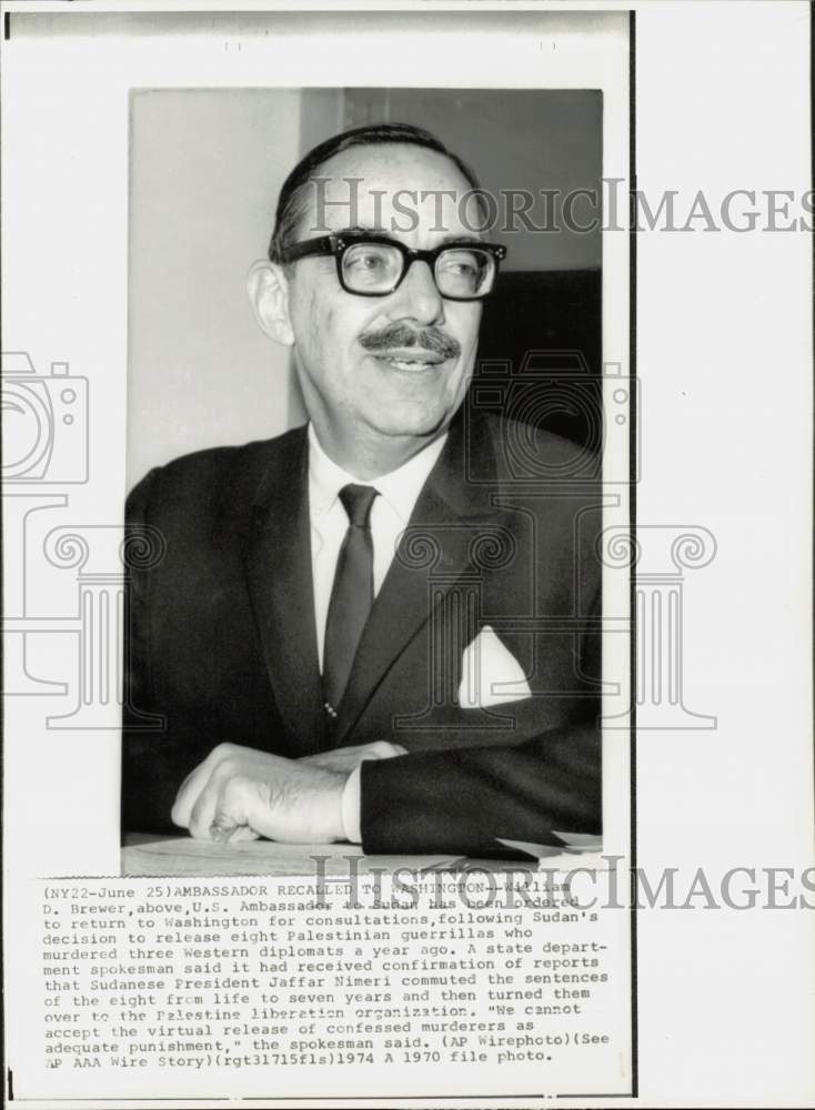 1970 Press Photo William D. Brewer, U.S. Ambassador to Sudan in Washington - Historic Images