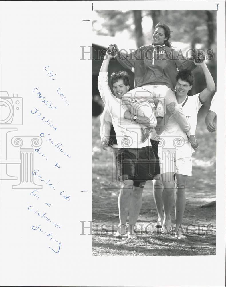 Press Photo Litchfield High School Crew carries Jessica O&#39;Sullivan in Bantam - Historic Images