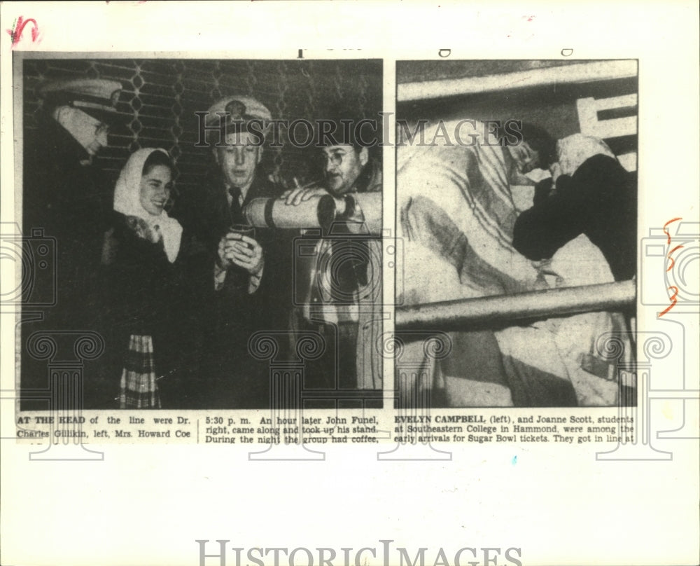 1948 Dual photos of fans waiting to buy Sugar Bowl tickets - Historic Images