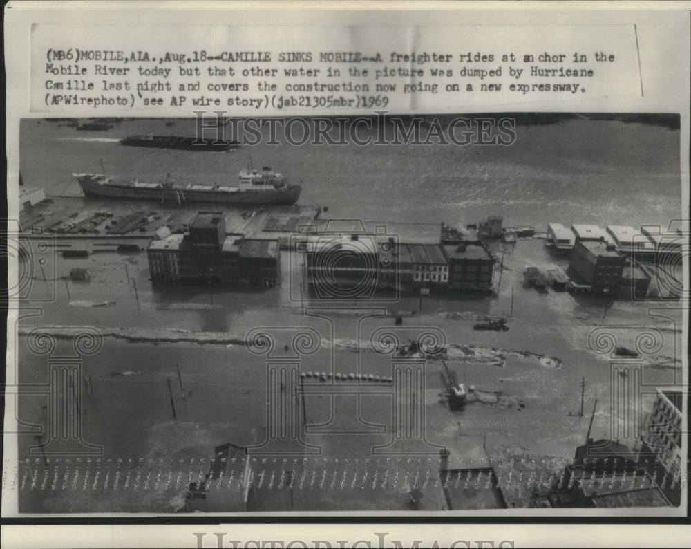 1969 Press Photo Freighter Rides at Anchor in the Mobile River - noa00298 - Historic Images