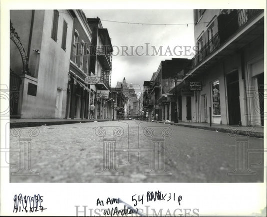 1992 Hurricane Andrew - View of vacant Bourbon Street, New Orleans. - Historic Images