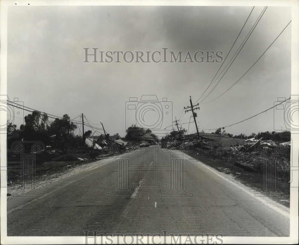 1969 Wreckage on Road in Plaquemines Parish After Hurricane Camille-Historic Images