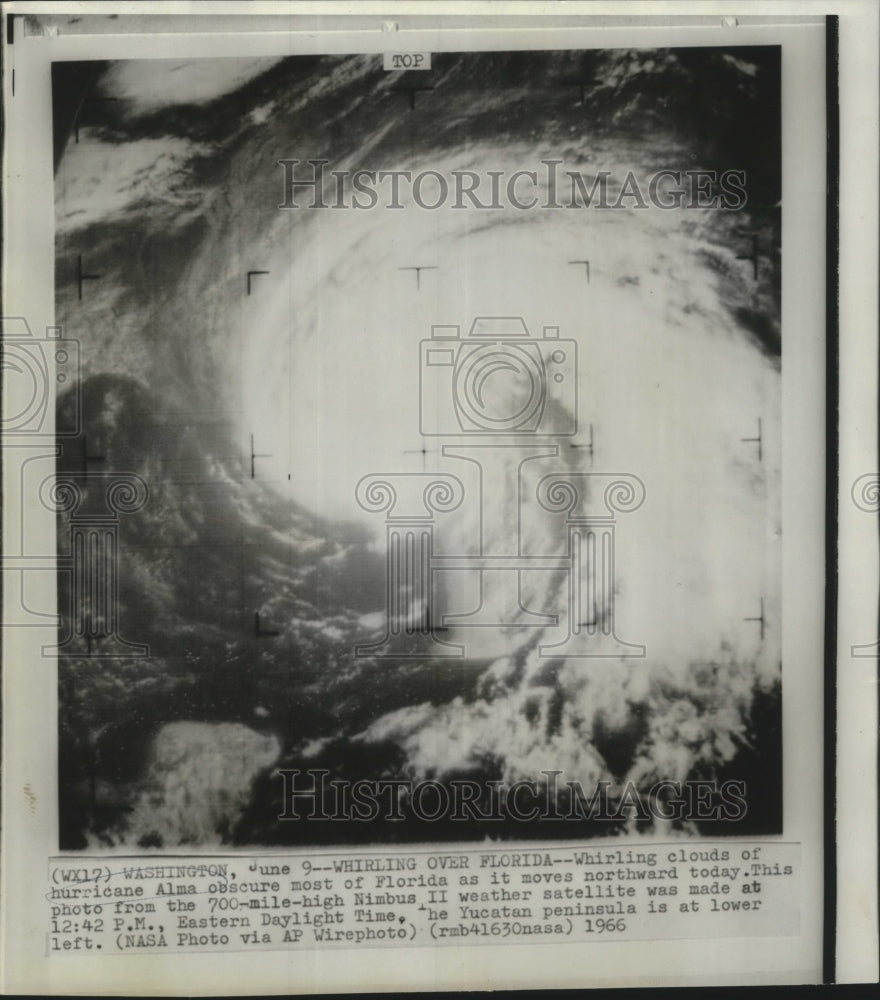 1966 Satellite Image of Hurricane Alma Covering Florida - Historic Images