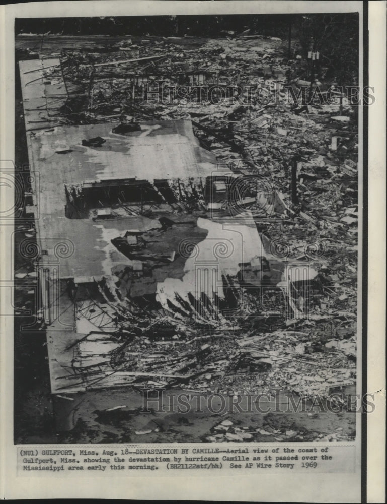 1969 Press Photo Aerial View of Devastated Gulfport After Hurricane Camille - Historic Images