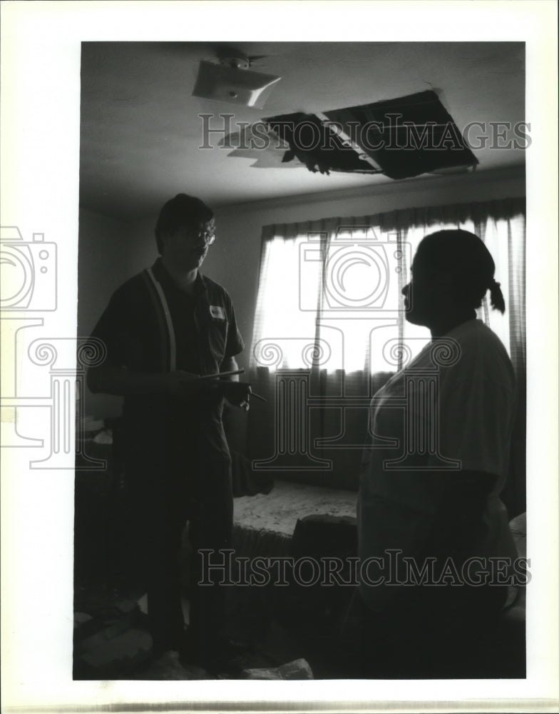 1992 Red Cross Assesses a Hurricane Damaged Home, LA - Historic Images