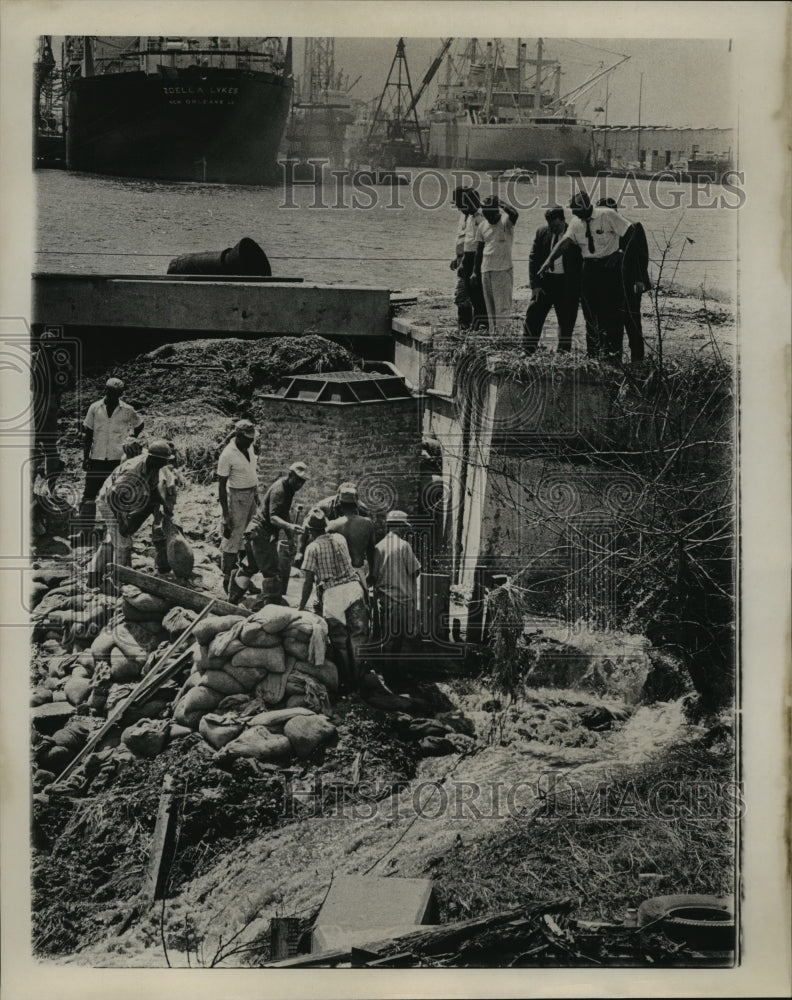 1965 Workers in Industrial Canal Hurricane Betsy - Historic Images