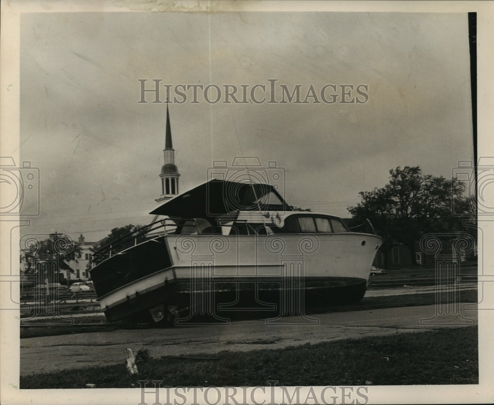 1965 Hurricane Betsy- Boat washed ashore by Hurricane Betsy. - Historic Images