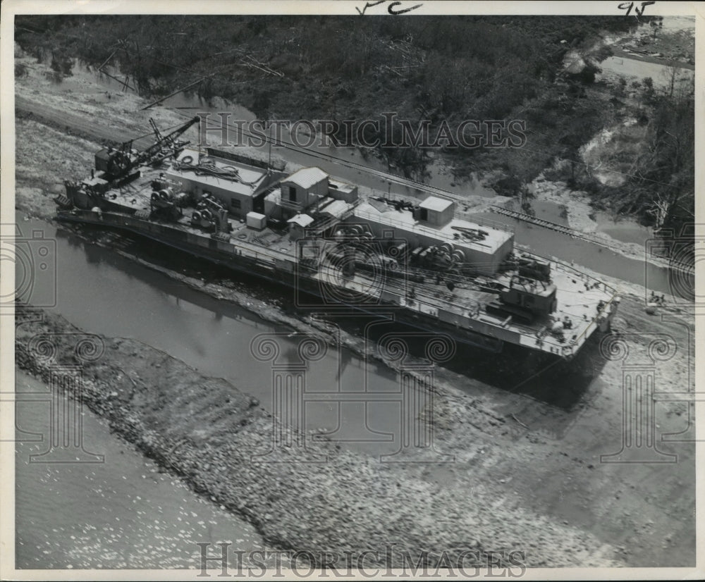 1965 Hurricane Betsy-Barge pushed ashore in Hurricane Betsy. - Historic Images