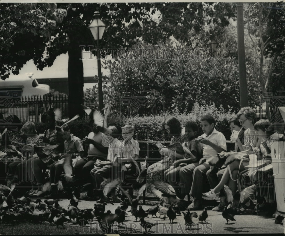 1972 Press Photo Jackson Square - Children feed the pigeons in the park. - Historic Images