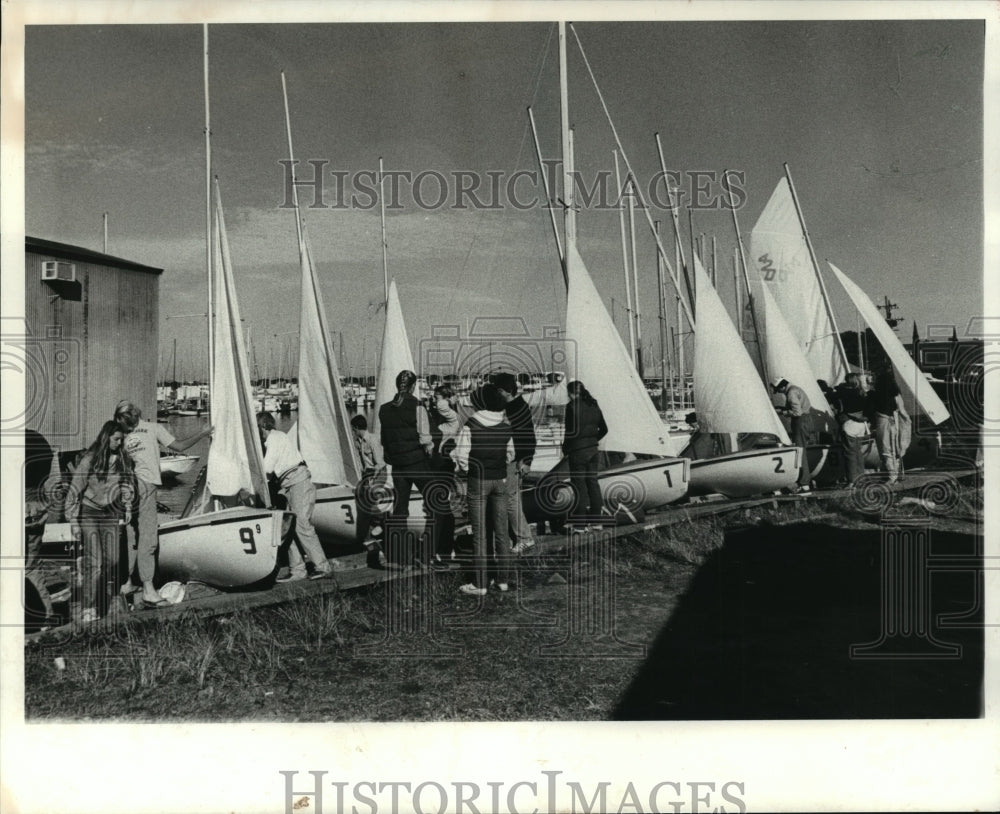 1981 Sugar Bowl - Boats lined up for the Regatta. - Historic Images