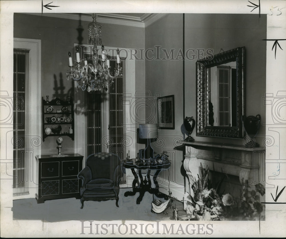 1954 Press Photo Living Room, Highlighted by Marble Manielpiece - noa02420 - Historic Images