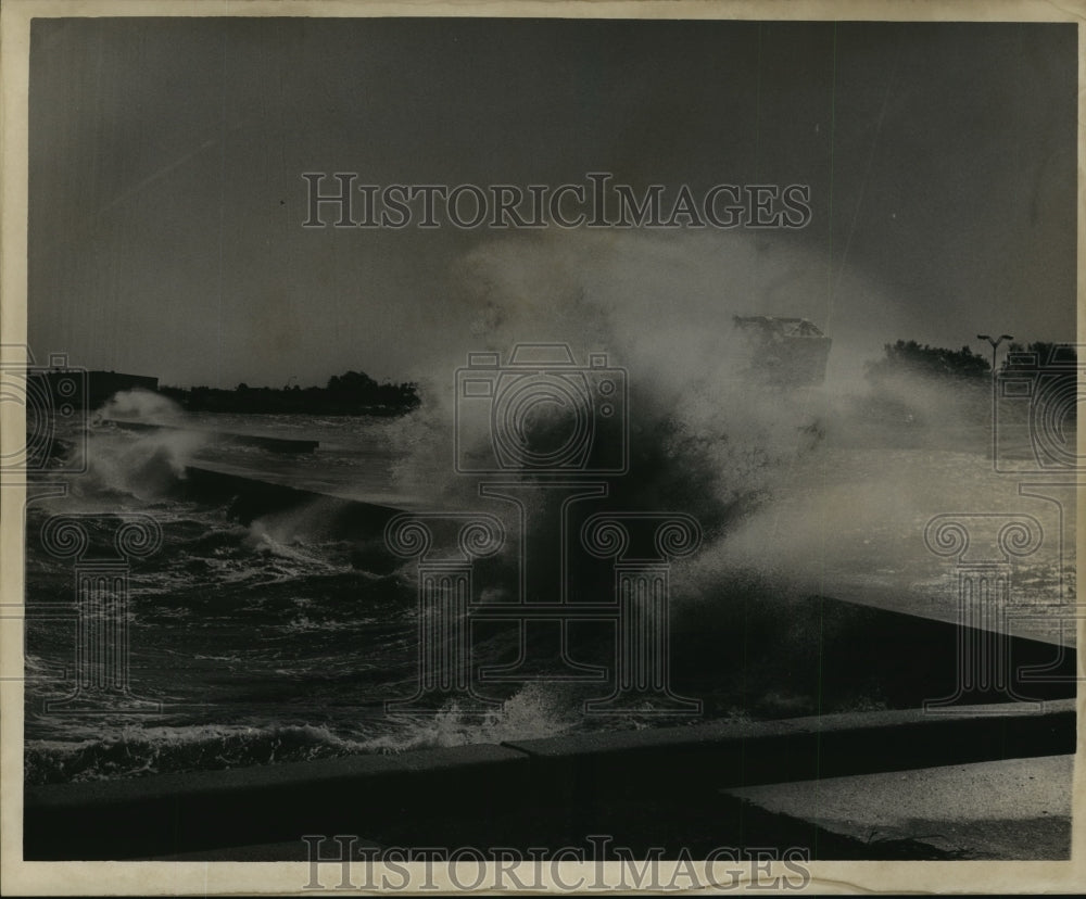 1964 Hurricane Hilda - Water Spills Over Wall in Waves - Historic Images